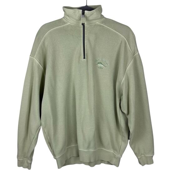 Tommy Bahama Sweatshirt Size M Green Relax Quarter Zip Rib Knit Pullover Beach - Picture 1 of 11